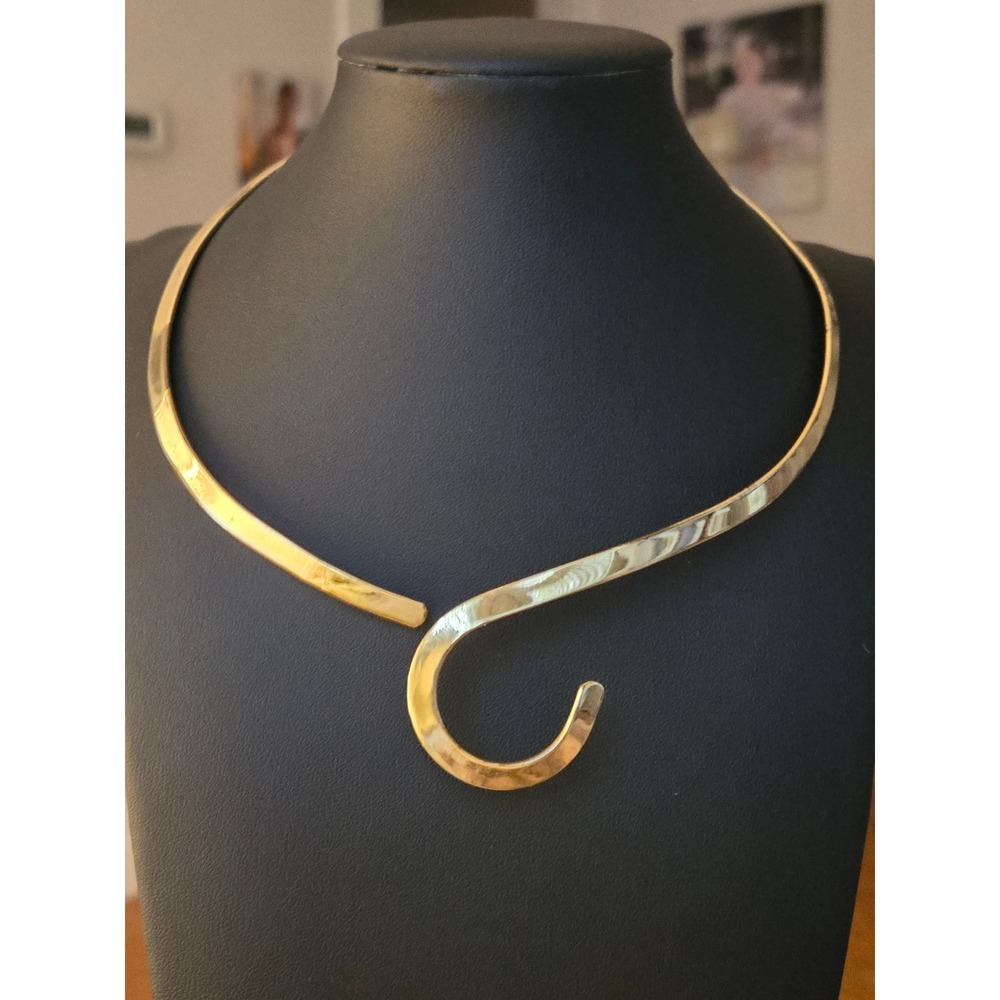 Signed Goldtone Torque Choker Necklace Curved S Hook Vintage